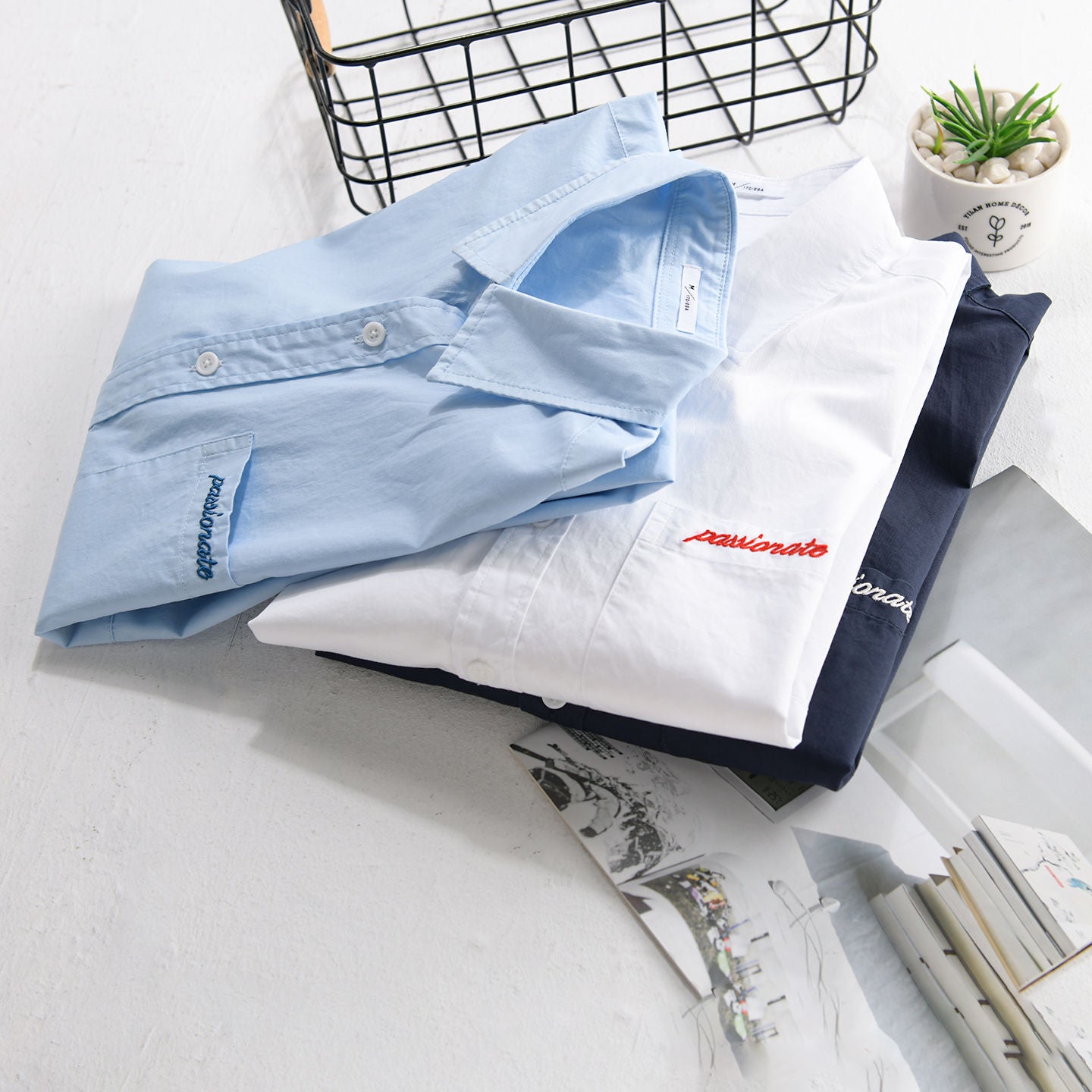 Men's Relaxed-Fit Cotton Overshirt with Embroidery on Chest Pocket Chichicherry