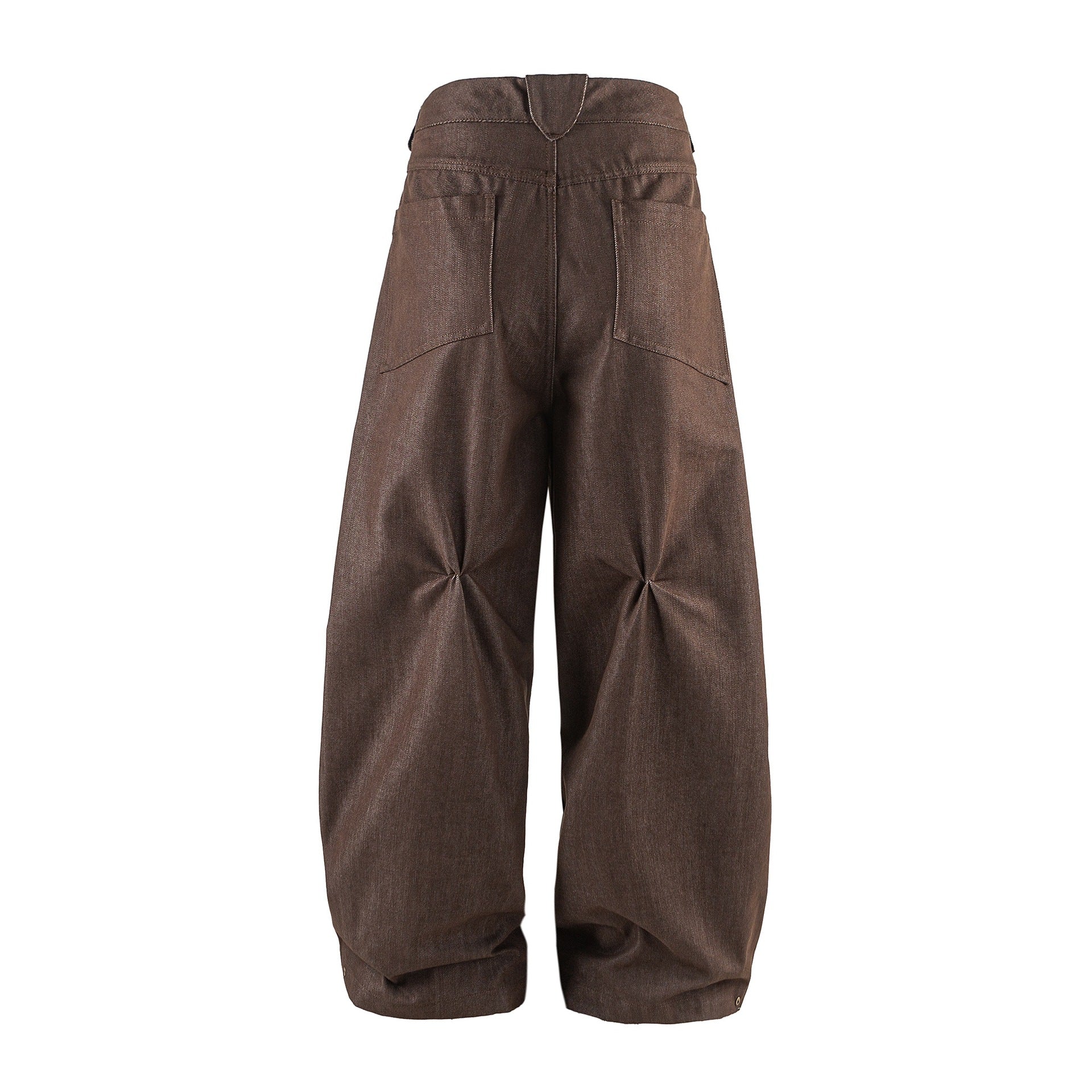 Women Wide Cropped Pants with High Waist, Rolled Cuff and Prominent Knee Pleats Chichicherry