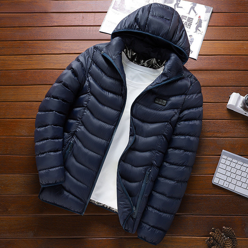 Men's ultralight quilted down jacket with hood, wind-resistant outer shell and packing function Chichicherry