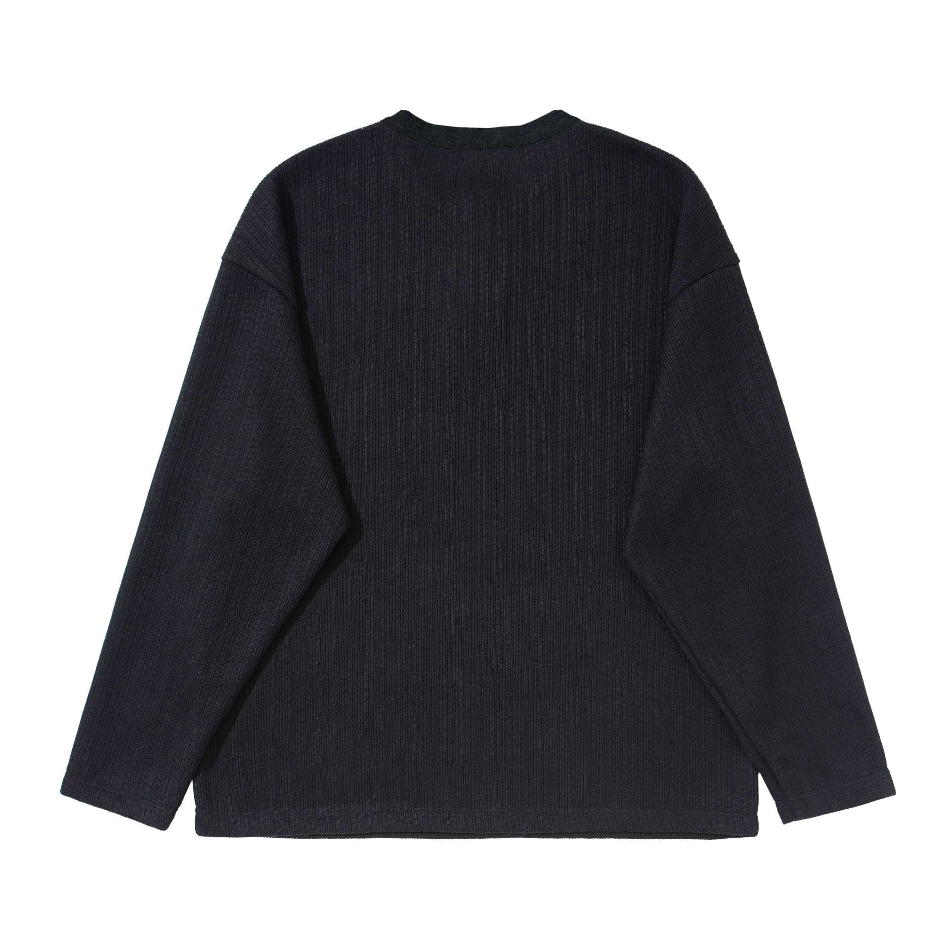 Unisex Structured Waffle Henley Shirt with Straight Hem and Oversized Silhouette Chichicherry