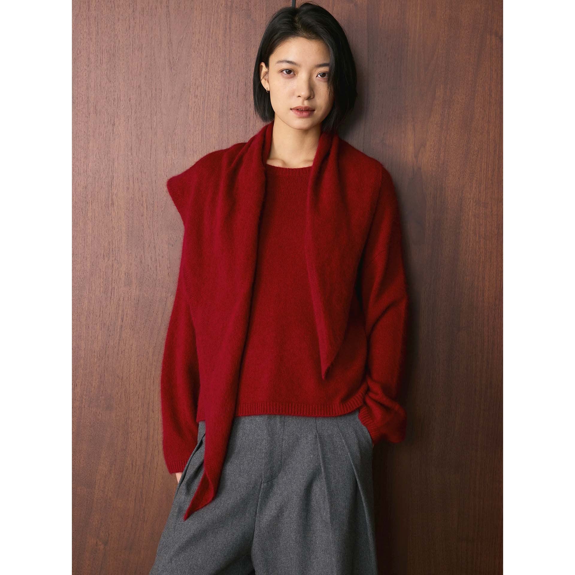 Women's Oversize Fine Knit Sweater with Voluminous Funnel Neck and Loose Silhouette Chichicherry