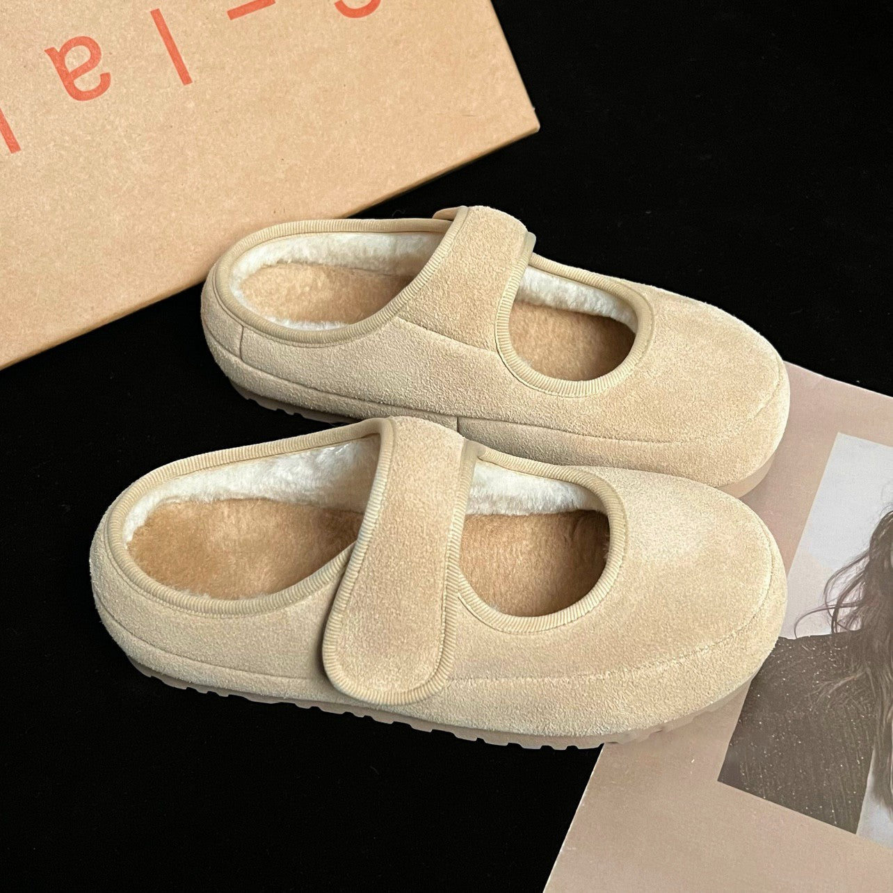 Women's Cozy Velour Mary Jane Slippers with Teddy Lining and Velcro Chichicherry