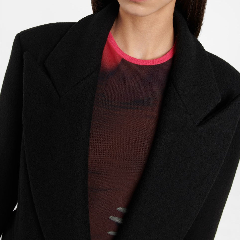Women's Floor-Length Longline Single-Breasted Wool Blend Coat with Distinctive Shoulder Design Chichicherry
