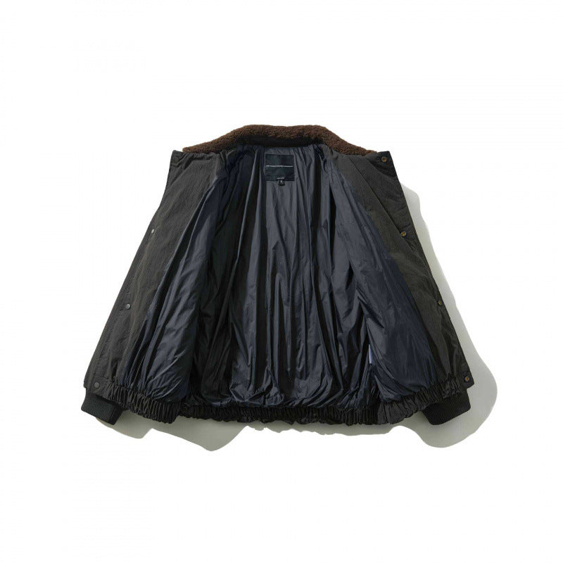 Men's Padded Bomber Jacket with Teddy Collar, Flap Pockets and Elastic Hem Chichicherry