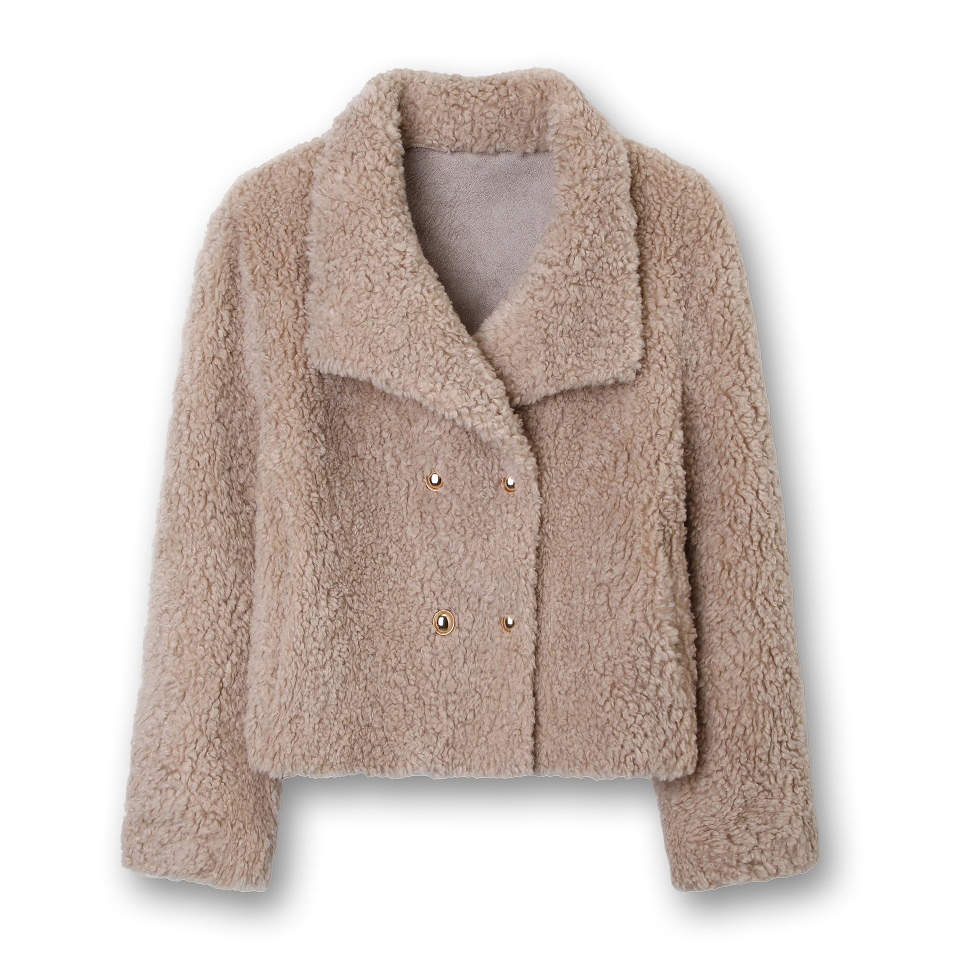 Women Short Cut Teddy Fur Jacket with Double Button Placket Chichicherry