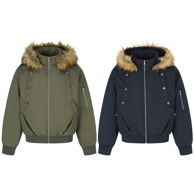 Women Padded Bomber Jacket with Hood and Faux Fur Collar Quilted Winter Jacket Chichicherry