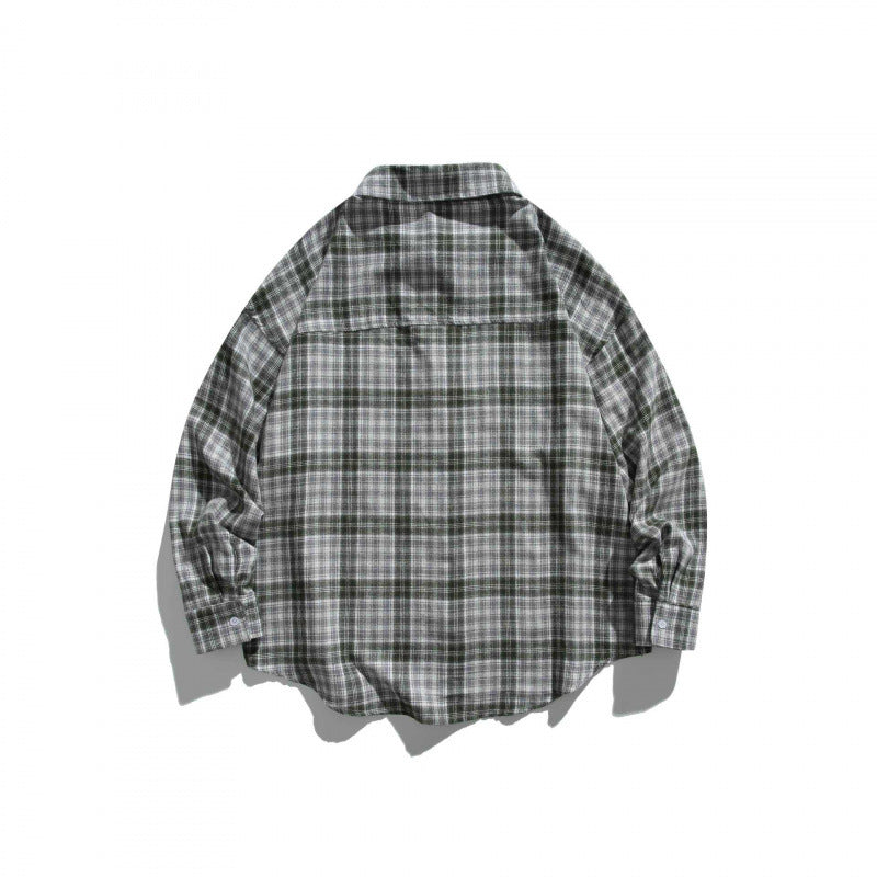 Unisex Oversize Check Shirt Jacket in Boxy Cut with Chest Pocket and Rounded Hem Chichicherry