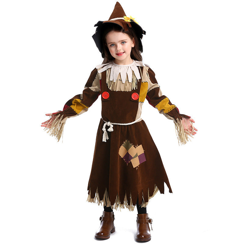 Girls Barn Dweller Costume with Fringed Details and Agriculture Accents Chichicherry