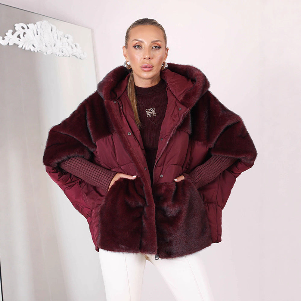 Women's short quilted hooded jacket with voluminous faux fur trim and oversized silhouette Chichicherry