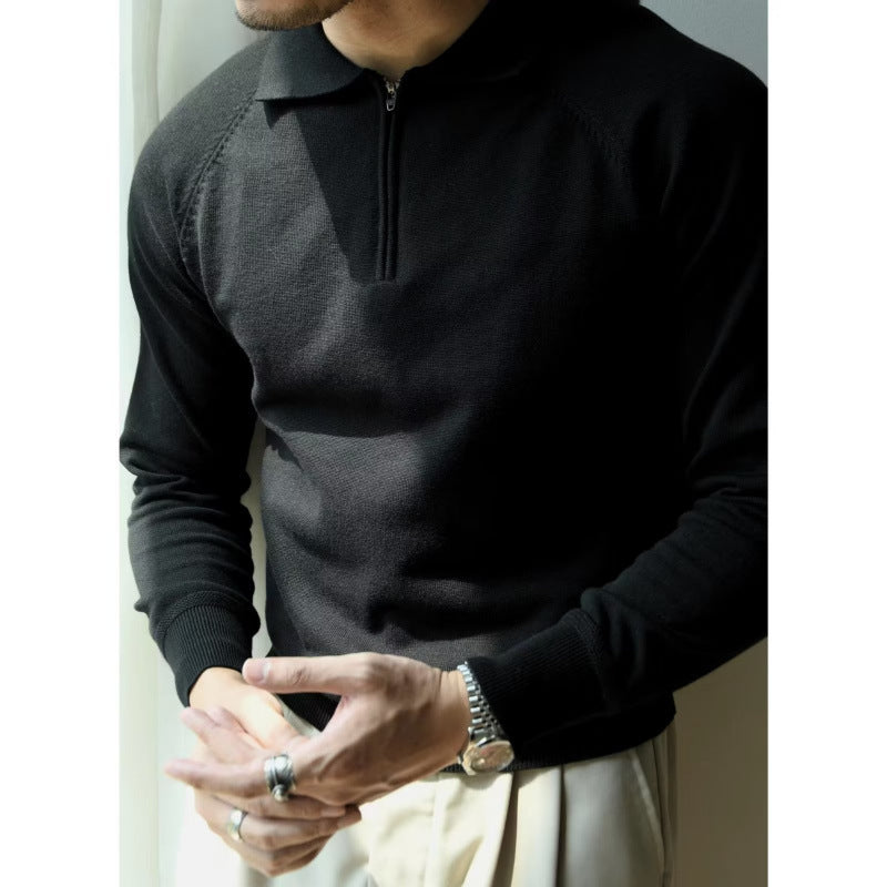 Herren Feiner Halbzip-Polopullover aus Feinstrick mit Polokragen und Rippbündchen Chichicherry