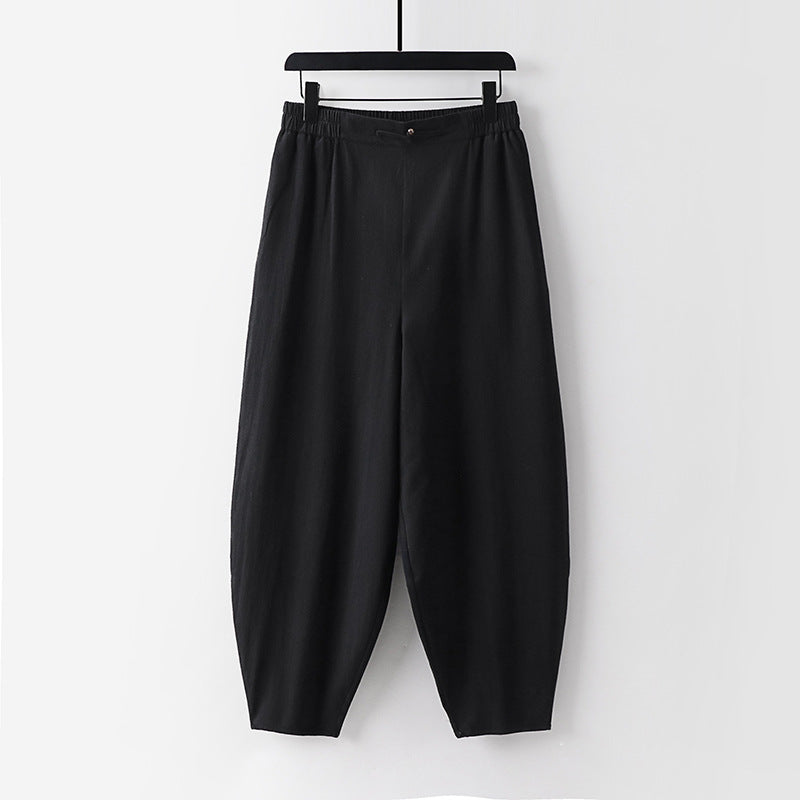 Women Lightweight Linen Harem Pants with Elastic Waistband and Narrow Tapered Ankles Chichicherry