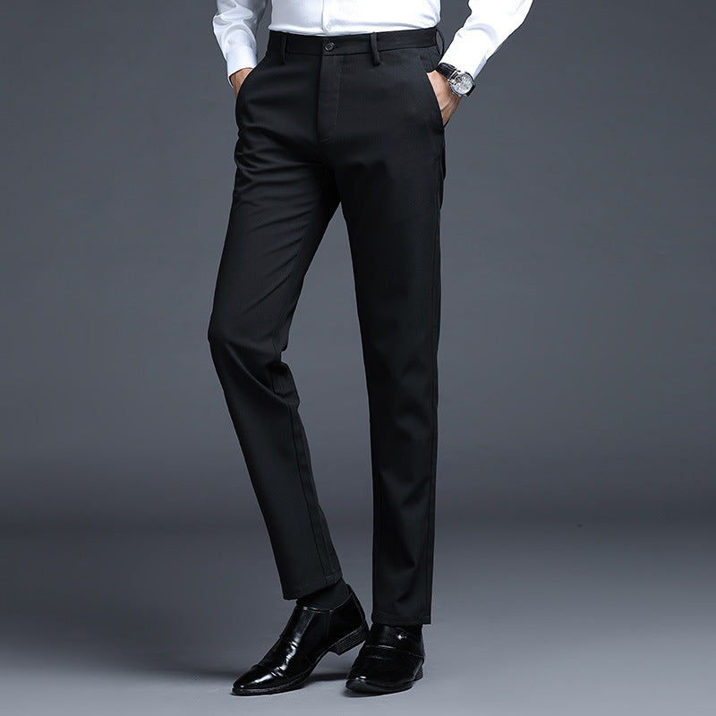 Men's Formal Slim-Fit Suit Trousers with Stretch Waistband and Crease Chichicherry