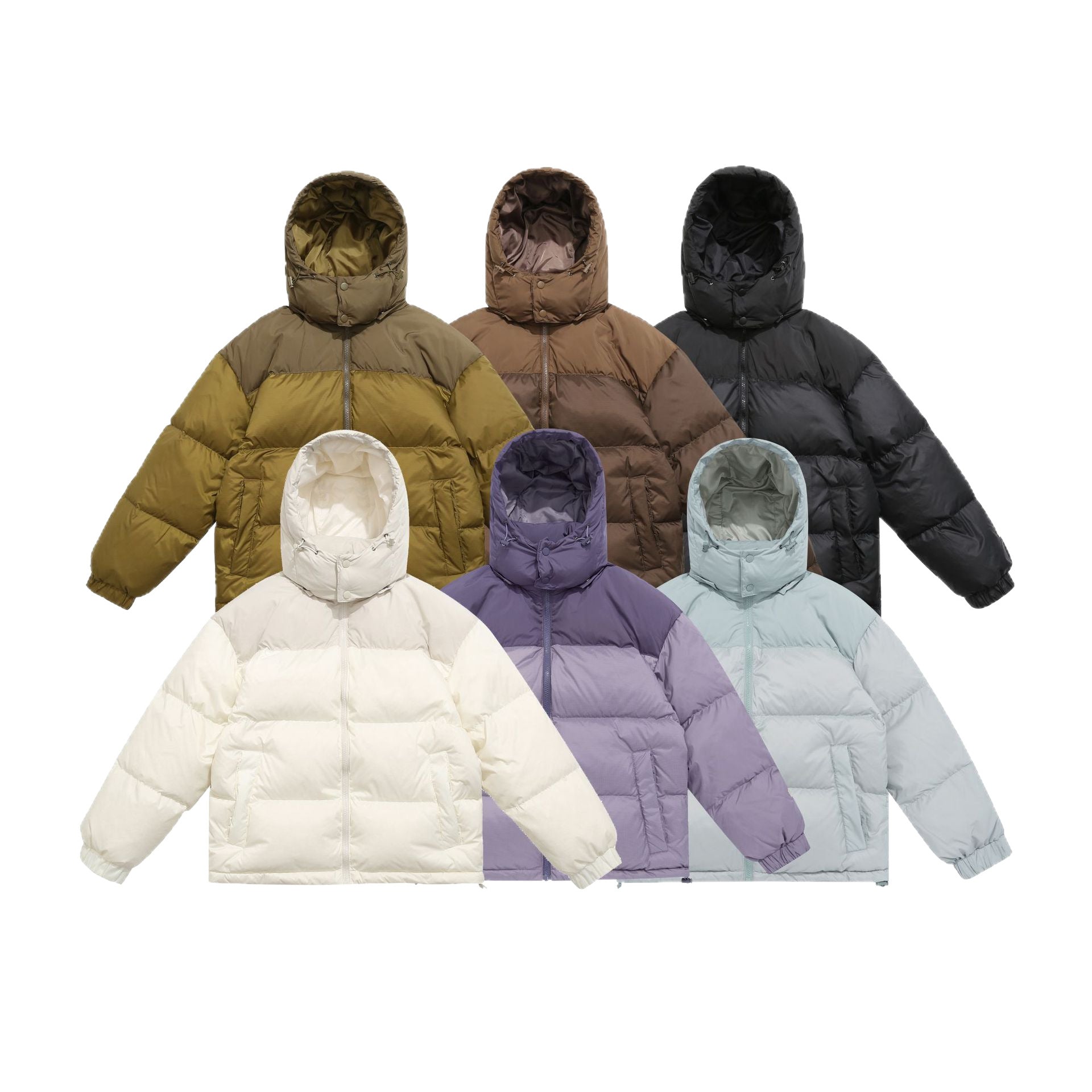 Men's Short Boxy Padded Jacket with High Hood, Drawstring and Elastic Sleeve Cuffs Chichicherry