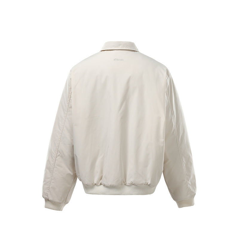 Unisex Short Cut Boxy Bomber Jacket with Zipper, Ribbed Cuffs and Sleeve Utility Pocket Chichicherry