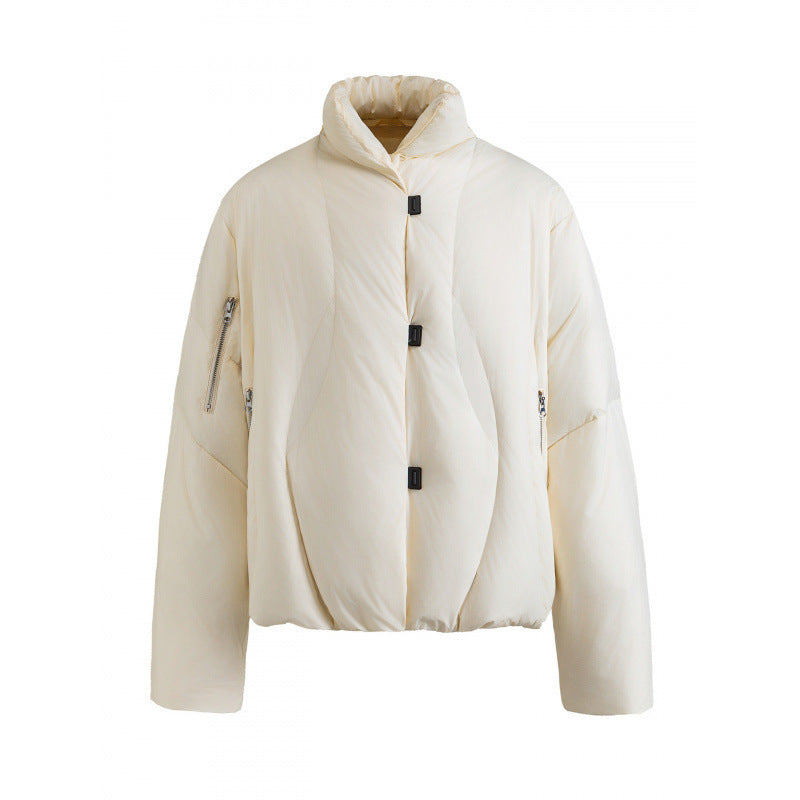 Unisex Short-cut quilted jacket with high collar, hood and zippers Chichicherry