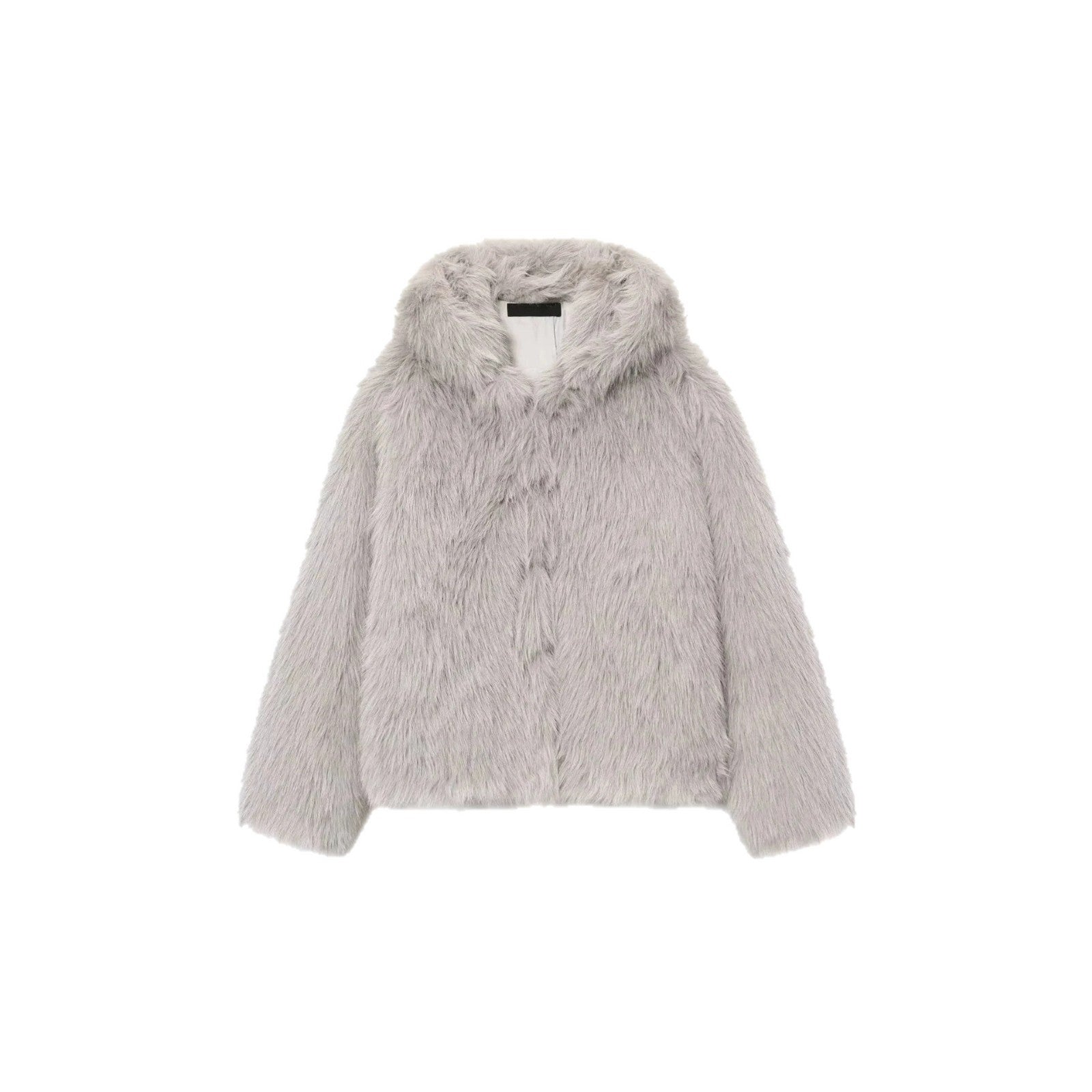 Women's Hooded Faux Fur Short Jacket with Dense Long Pile and Oversize Silhouette Chichicherry