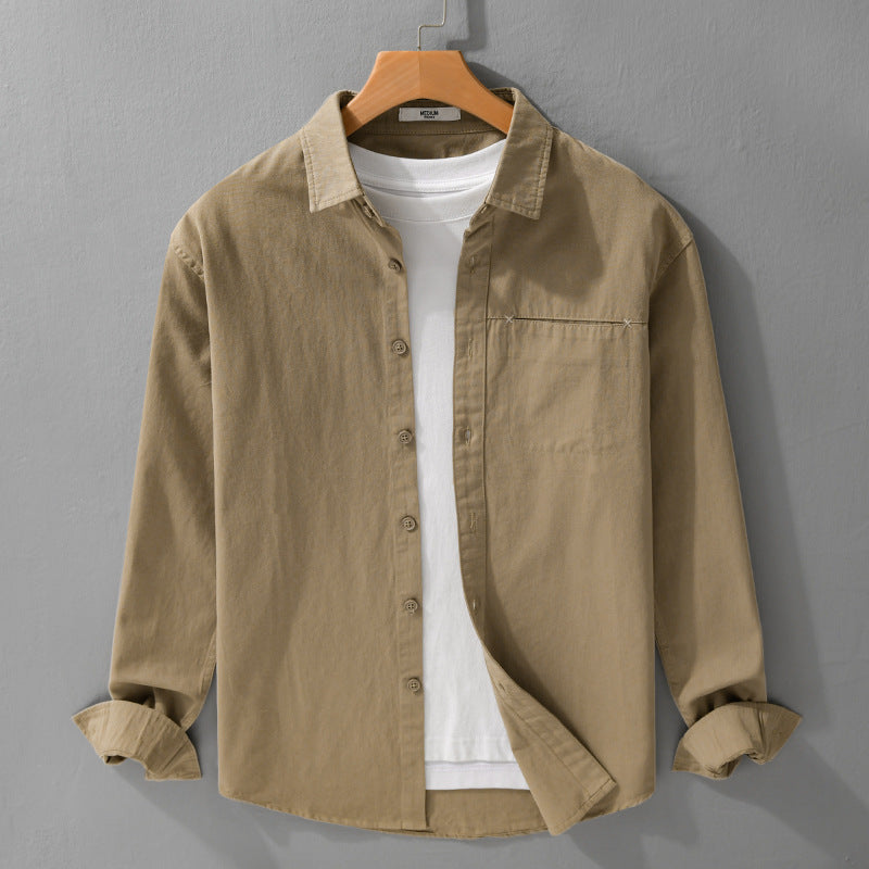 Men's Lightweight Cotton Utility Shirt Jacket with Kent Collar, Chest Pocket and Relaxed Fit Chichicherry