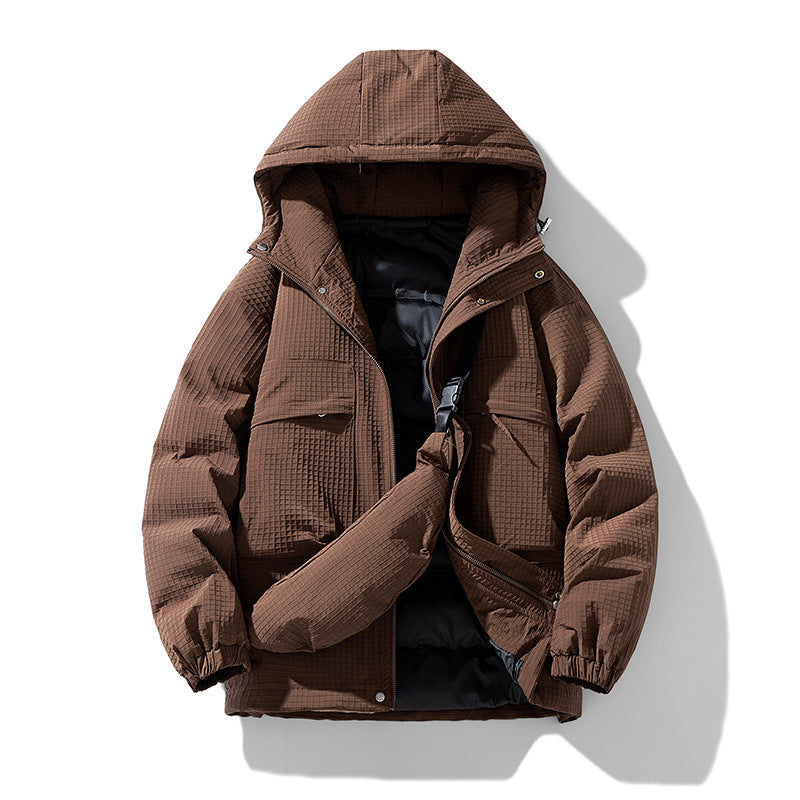 Men's Padded Ripstop Parka with Hood Oversized Cut and Integrated Shoulder Bag Chichicherry