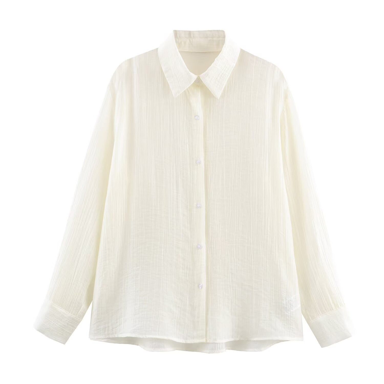 Women Light Loose Blouse with Crinkle Structure and Shirt Collar Chichicherry
