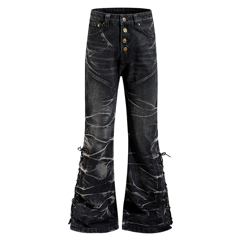 Women's high-waisted flared jeans with button fly and side lacing Chichicherry