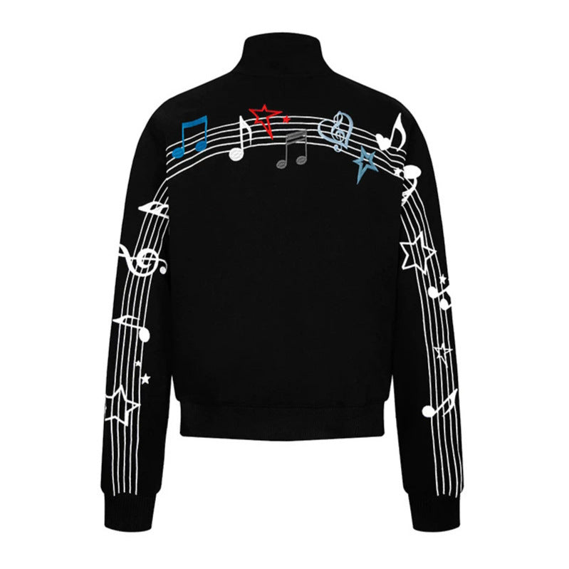 Women’s cropped stand-up collar sweat jacket with note and star embroidery Chichicherry