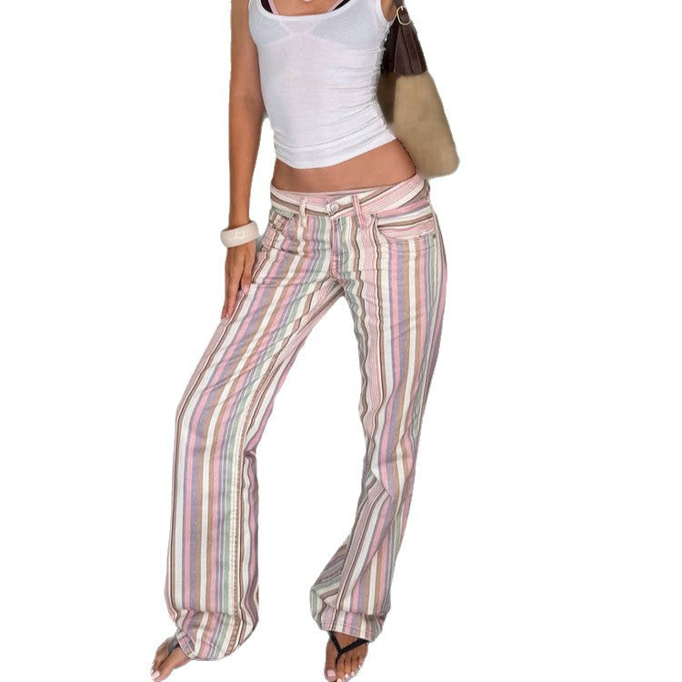 Ladies Striped Linen Trousers with Wide Leg, High Waist and Relaxed Fit Chichicherry