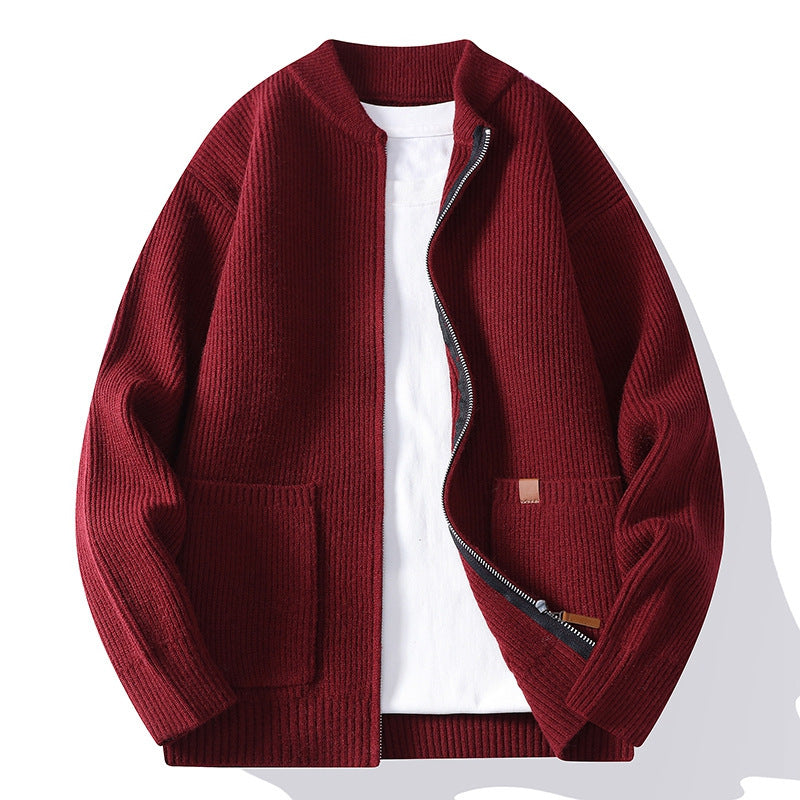 Men's Structured Knit Bomber Jacket with Full Zip and Patch Pockets Chichicherry