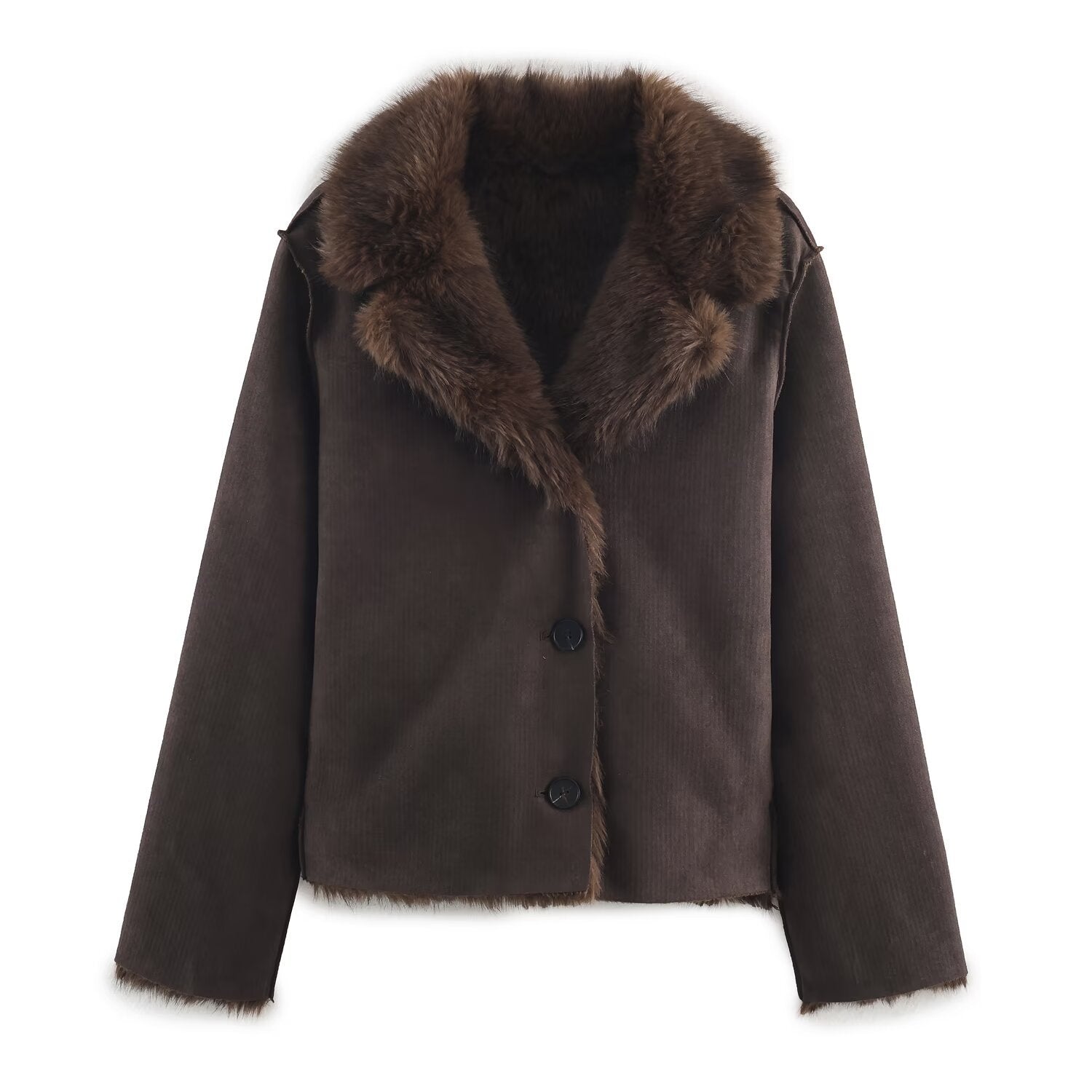 Women's Reversible Short Jacket with Faux Fur Trim and Suede Look Chichicherry