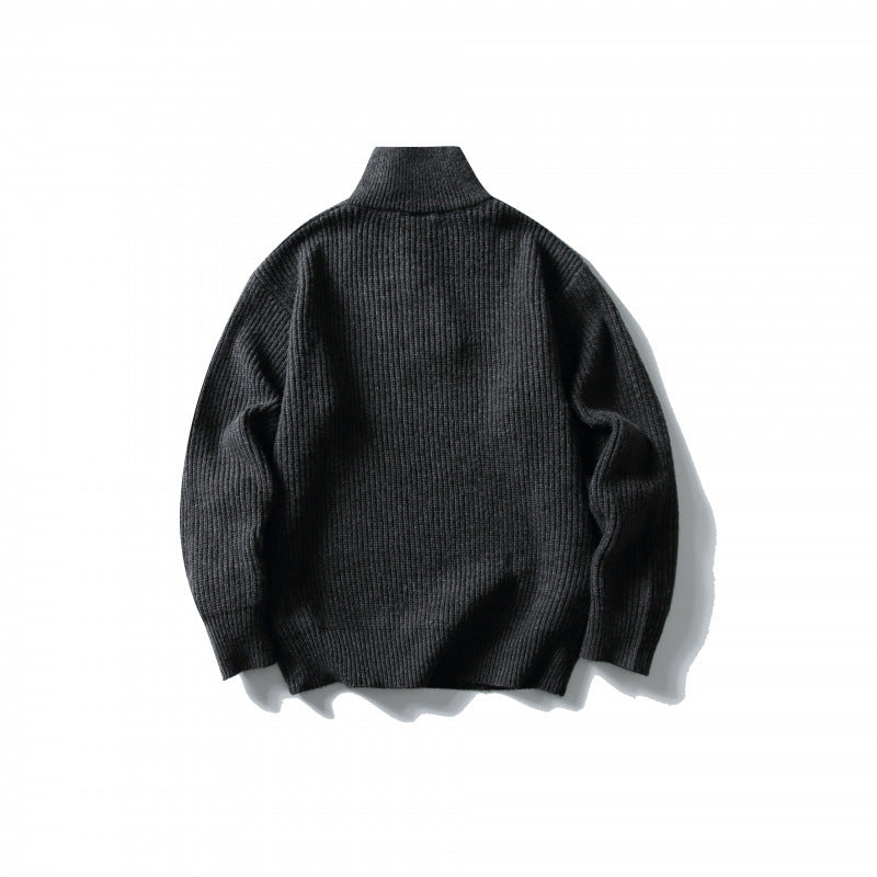 Unisex Structured Half-Zip Knit Sweater with High Stand-Up Collar and Ribbed Rib Knit Chichicherry