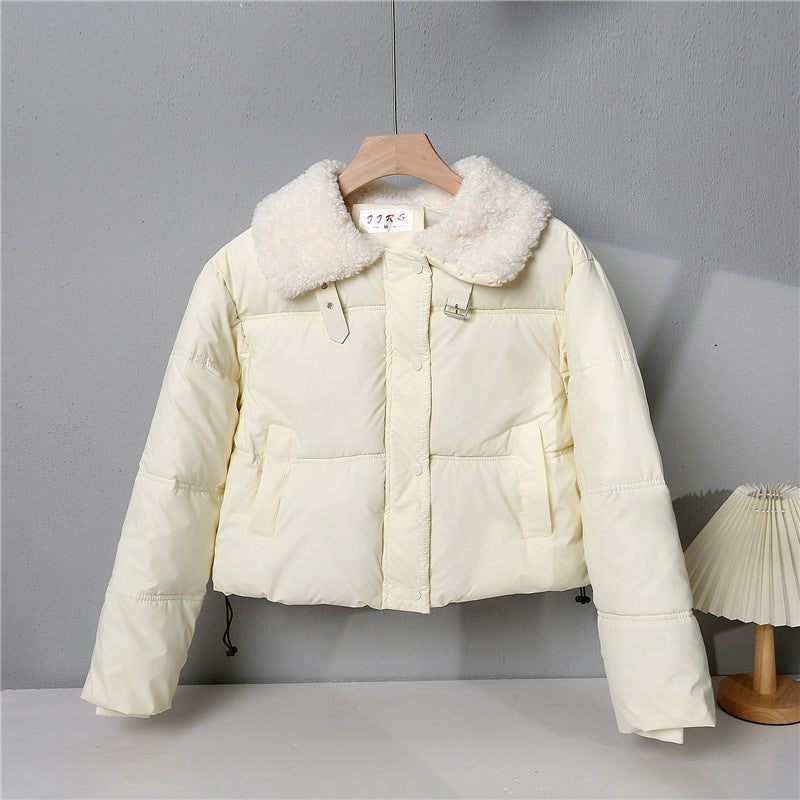 Women's quilted winter jacket with teddy collar, padded insulation, and concealed snap button closure Chichicherry