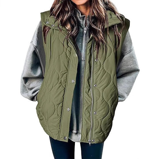 Women's Functional Padded Vest with High Stand-Up Collar, Zipper and Side Pockets Chichicherry