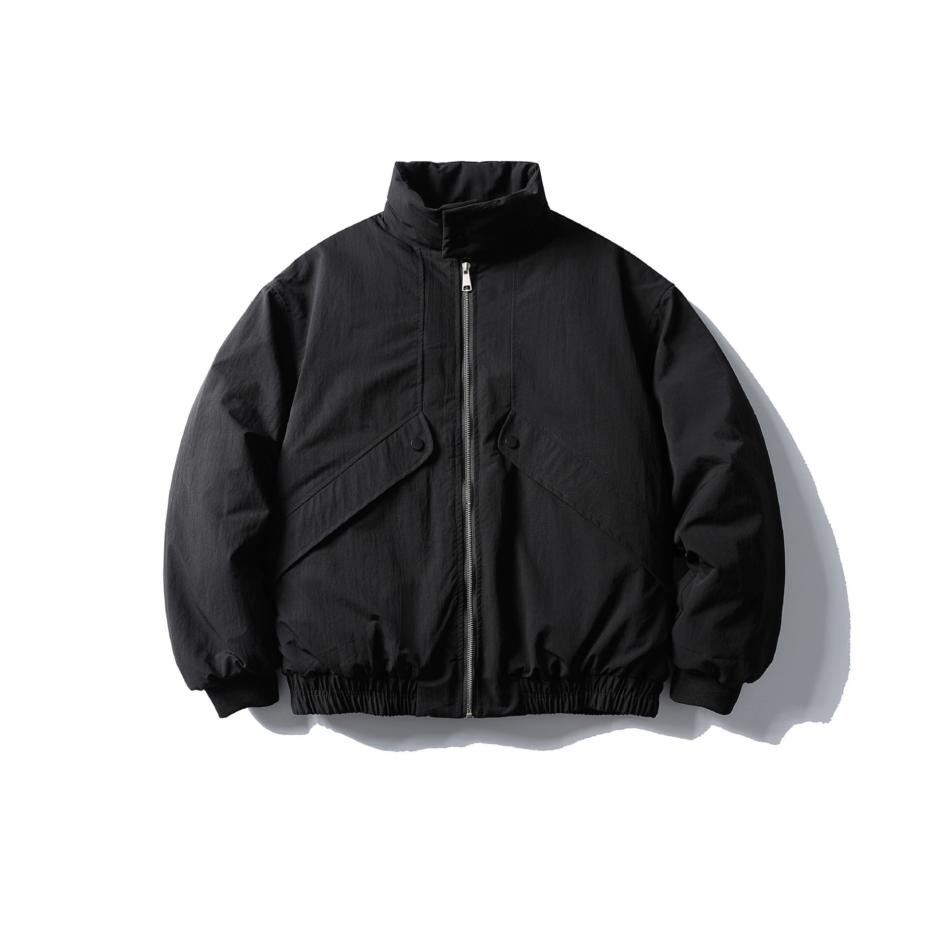 Unisex Boxy-padded Short Jacket with Funnel Collar and Flap Pockets Chichicherry
