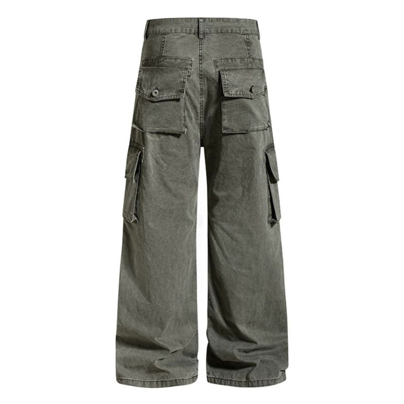Women's Wide Cargo Culotte Pants in Vintage Wash with High Waist and Multiple Pockets Chichicherry
