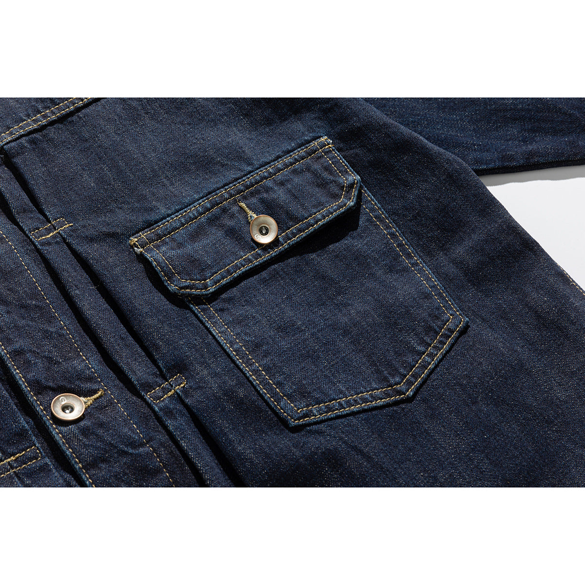 Unisex Wide-cut Denim Worker Blouson with Asymmetric Flap Pocket Chichicherry