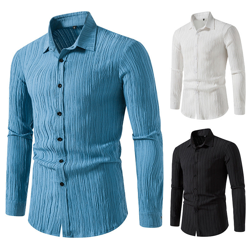 Men's Textured Slim-Fit Shirt with Crinkled Texture and Kent Collar Chichicherry
