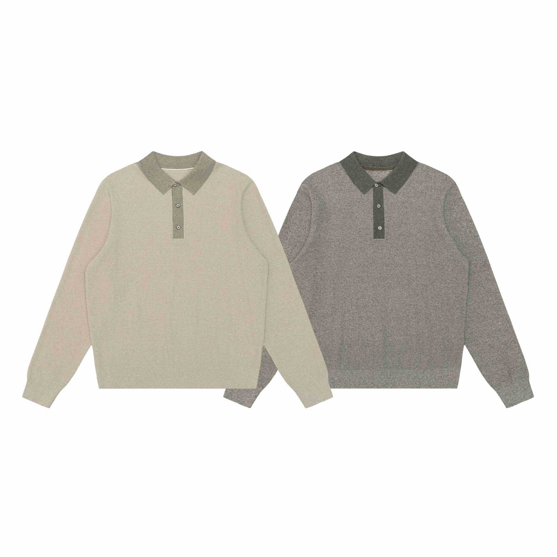 Unisex Structured Polo Collar Knit Sweater with Half Button Placket Chichicherry