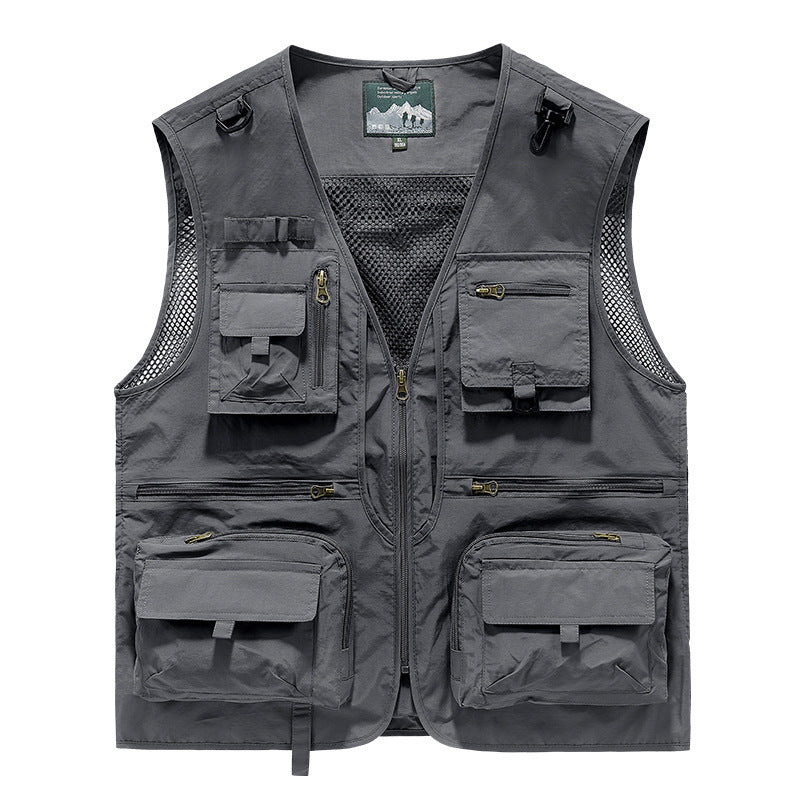 Men's multi-pocket fishing utility vest with mesh back and zipper Chichicherry