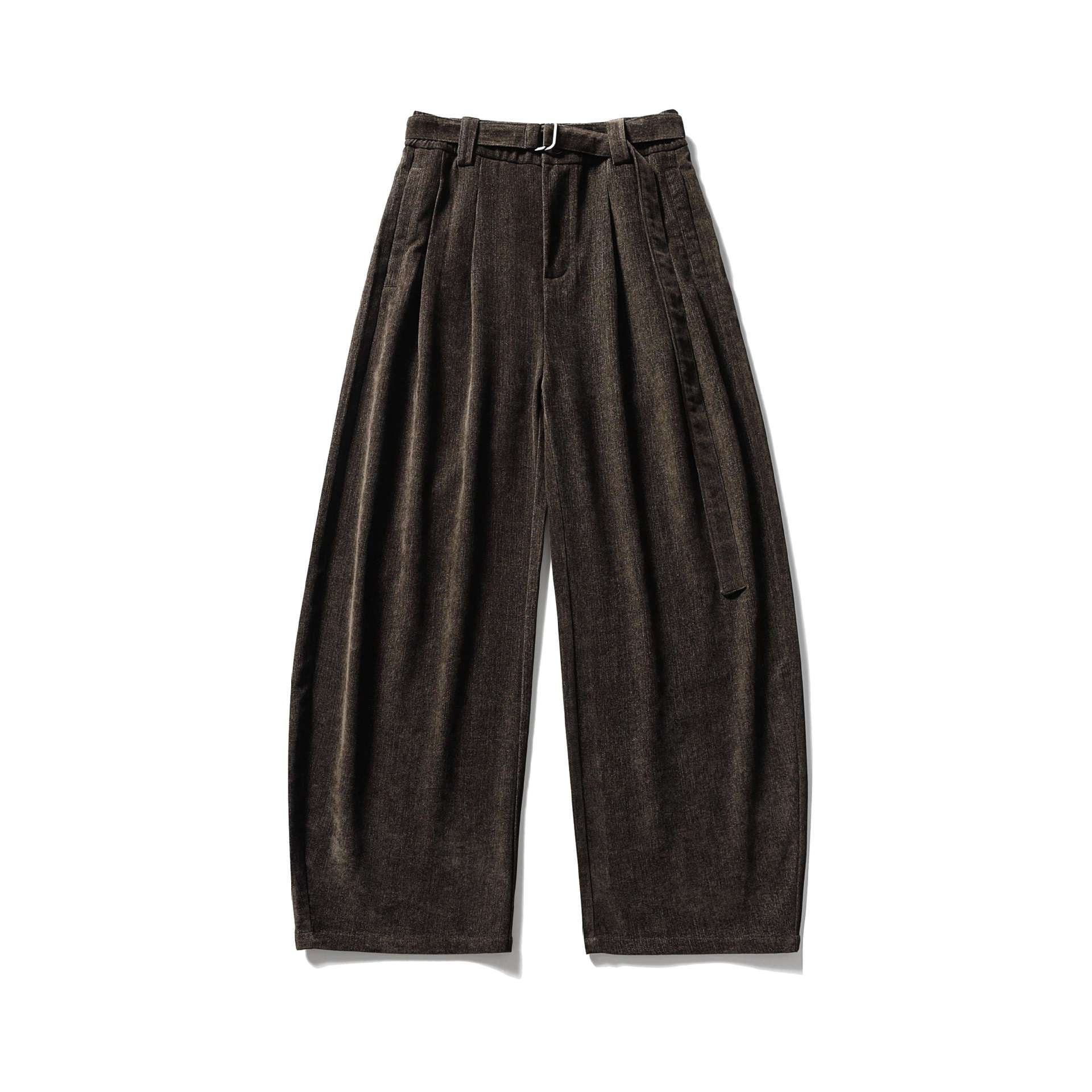 Women Wide High-Waisted Pleated Trousers with Belt Chichicherry