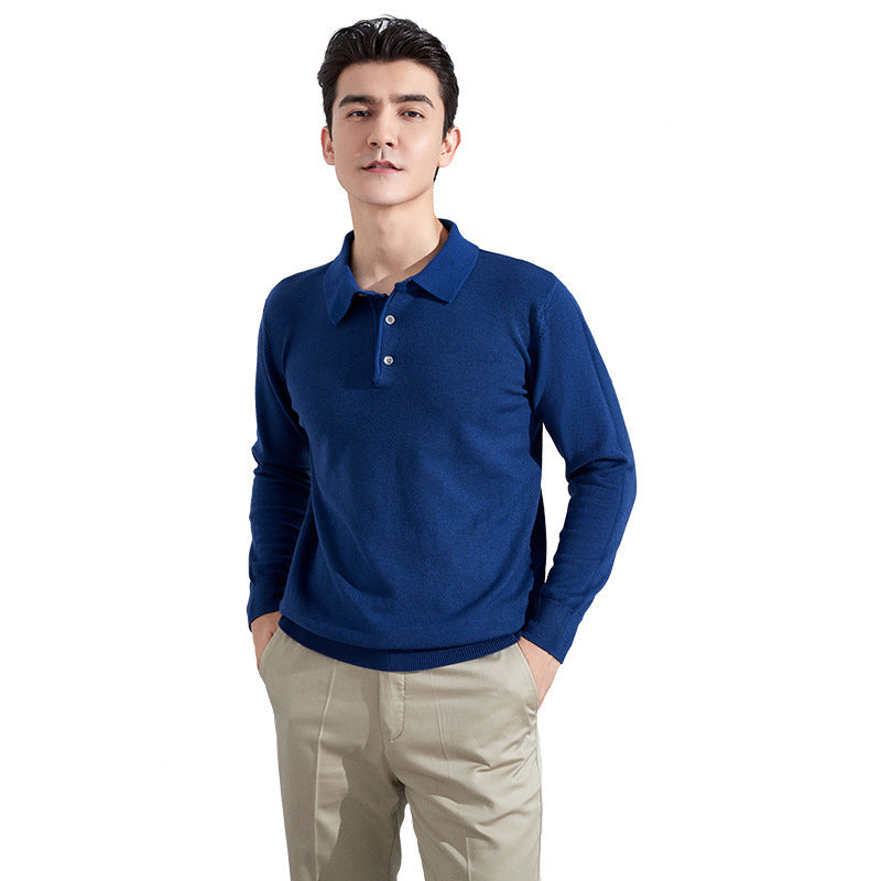 Men's fine long sleeve polo shirt made of fine knit with 3-button placket and slim fit Chichicherry