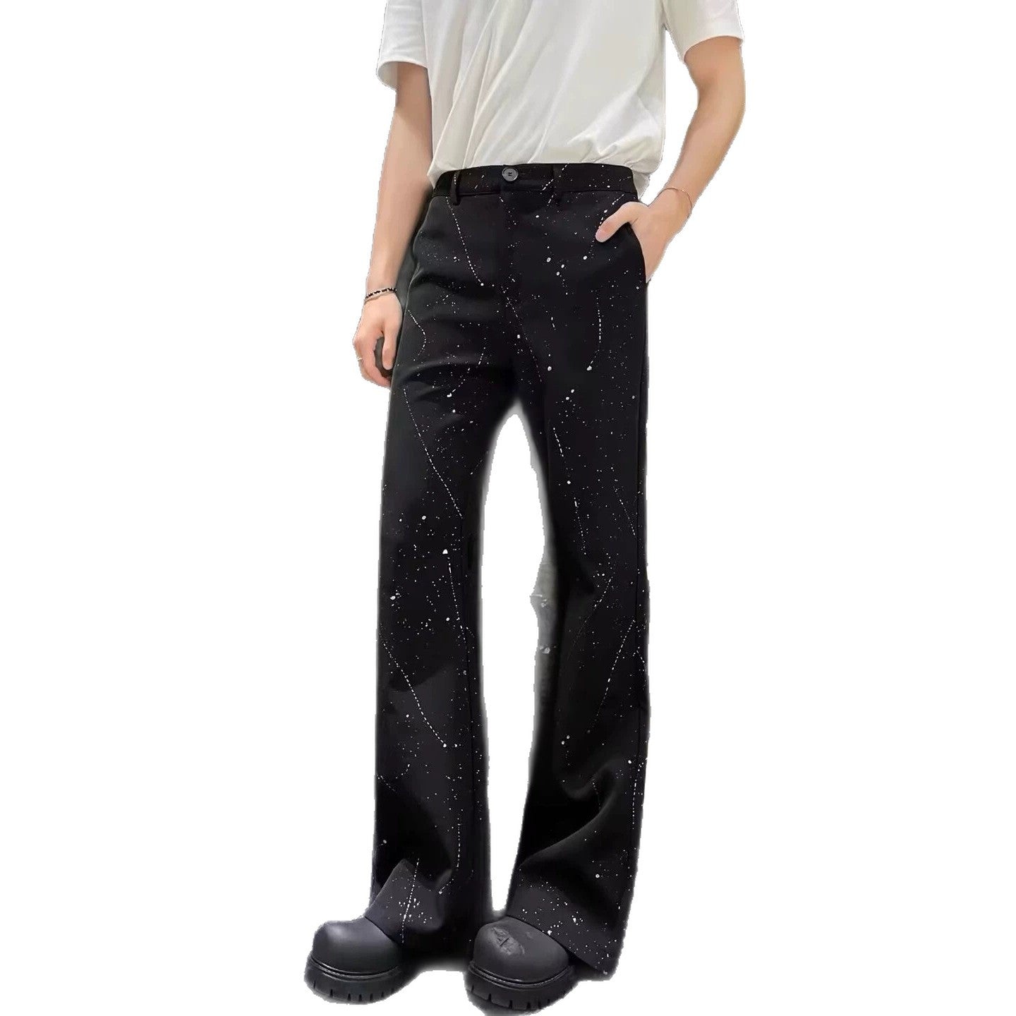 Men's Wide-Cut Jeans with Abstract Pattern Chichicherry
