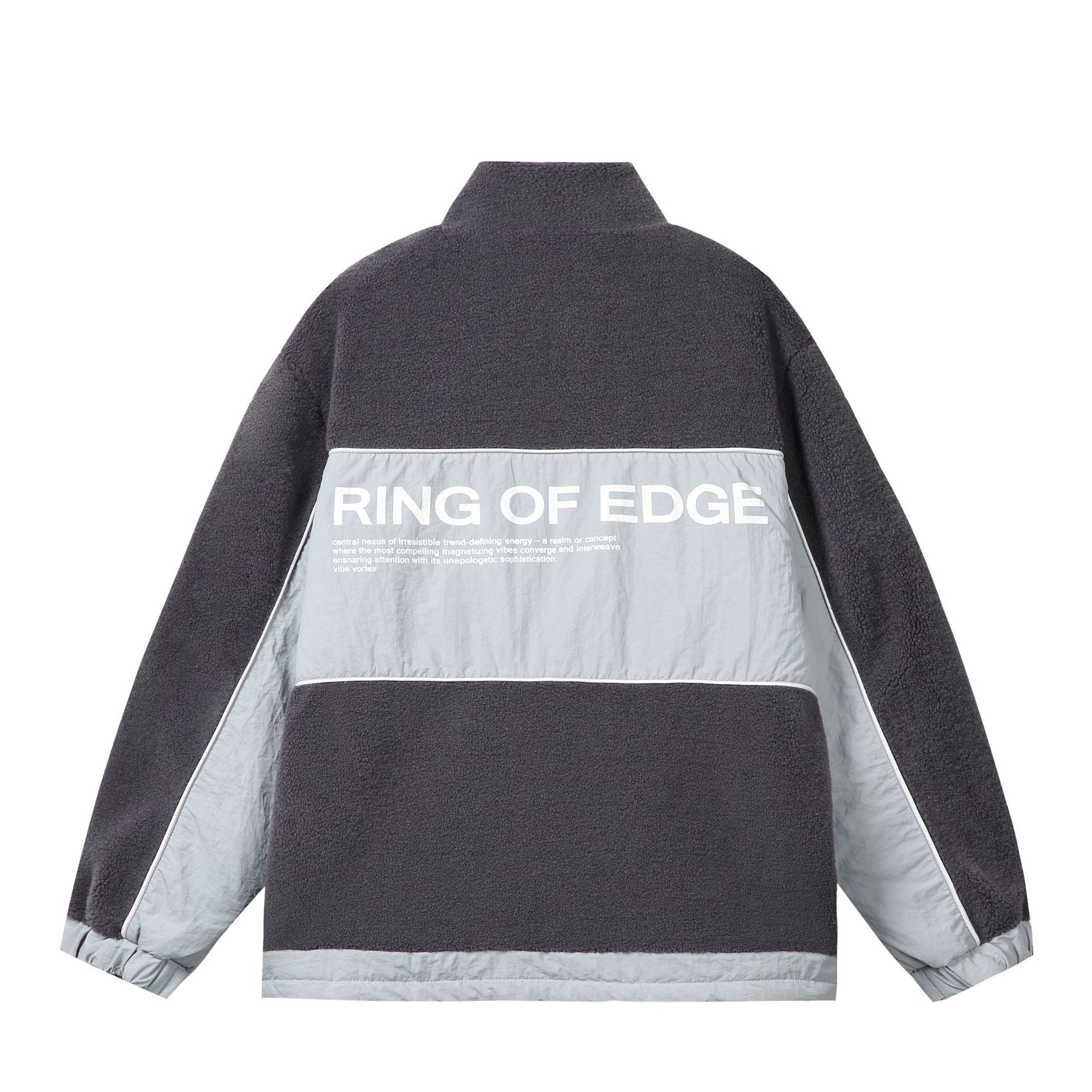 Unisex Oversize Fleece Field Jacket with Nylon Panels, High Stand-Up Collar and Drawstring Chichicherry
