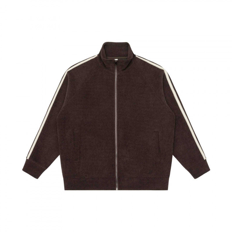Unisex Oversize Teddy fleece Zipped jacket with stand-up collar and contrast stripes Chichicherry