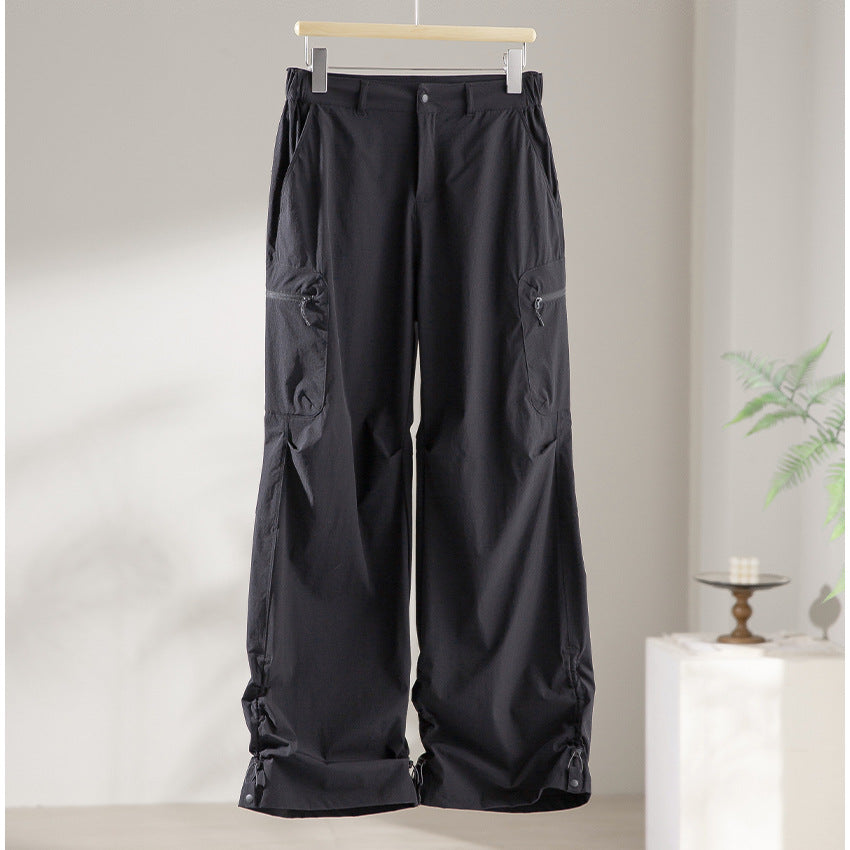 Women Wide Cargo Pants with Adjustable Hem and Multifunctional Pockets Chichicherry