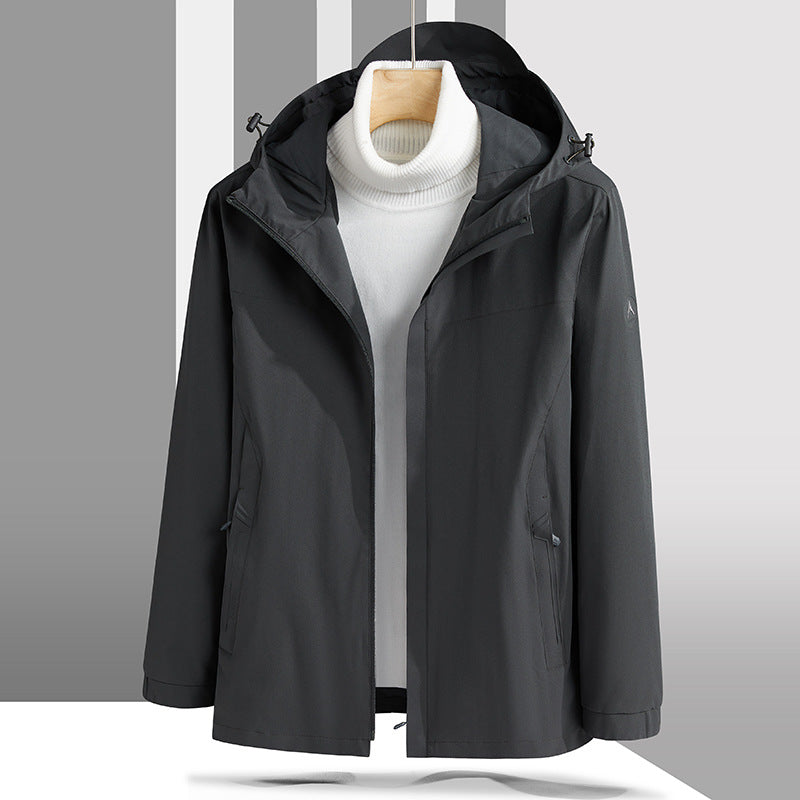 Men's Lightweight Technical Softshell Jacket with Adjustable Hood and Minimalist Athletic Fit Chichicherry