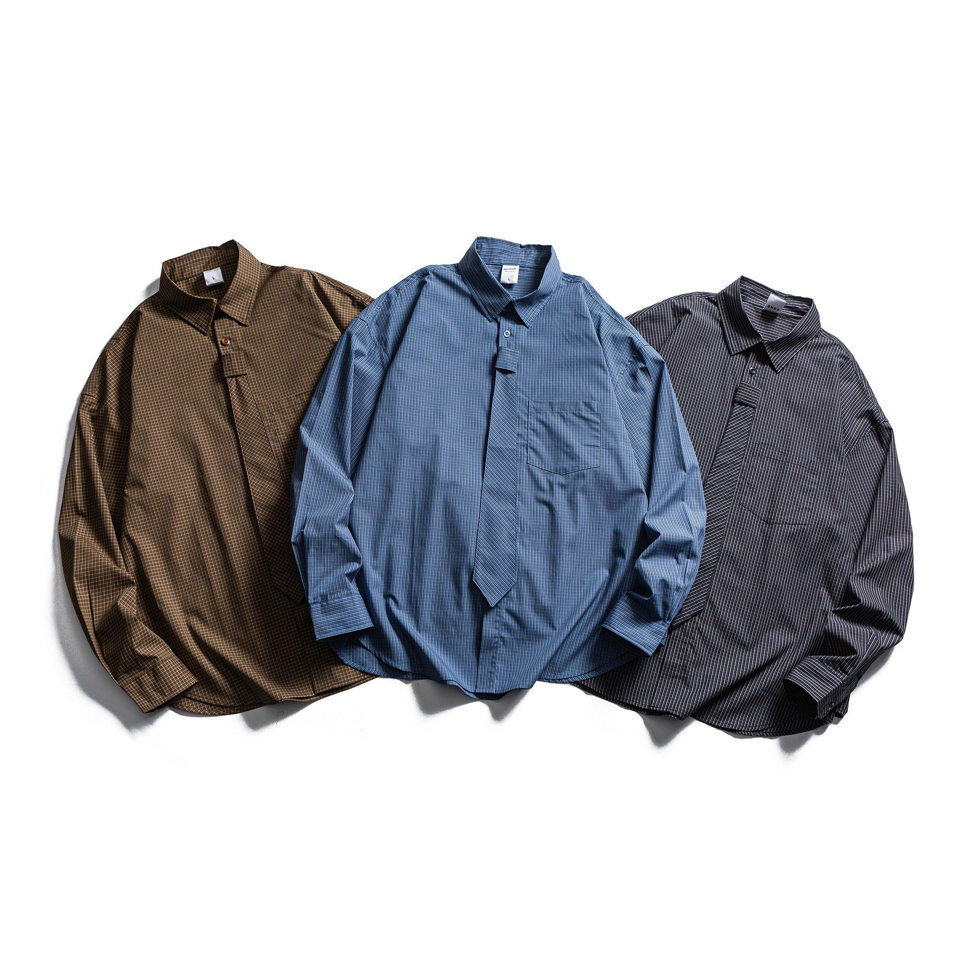 Men's Checkered Long Sleeve Shirt with Integrated Tie Placket Chichicherry