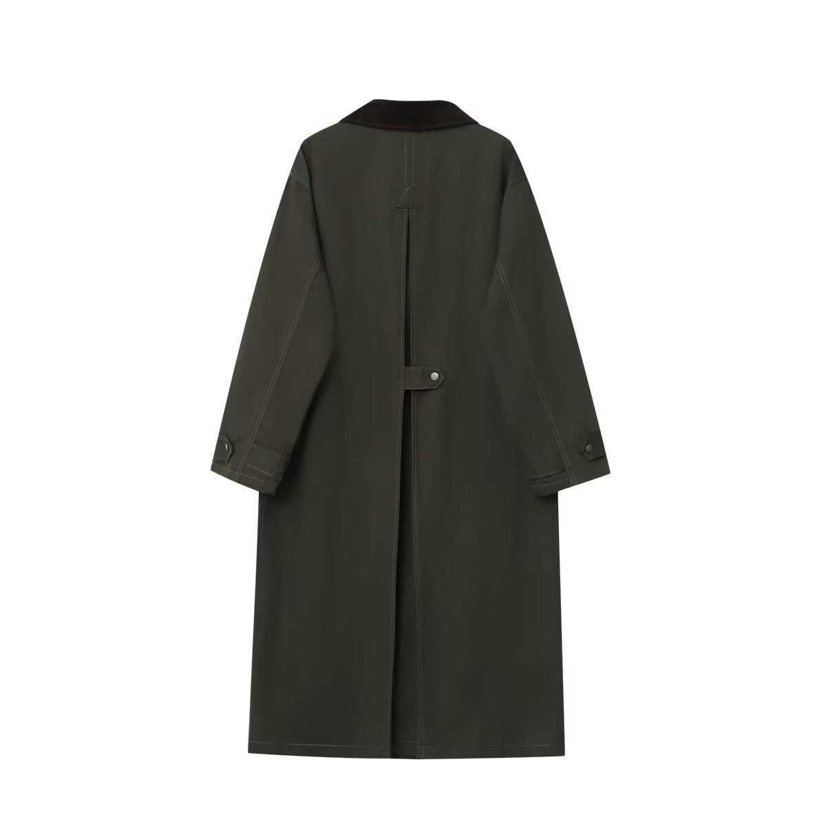 Women’s Long Waterproof Oversized Coat with Cord Collar, Snap Button Placket and Flap Pockets Chichicherry