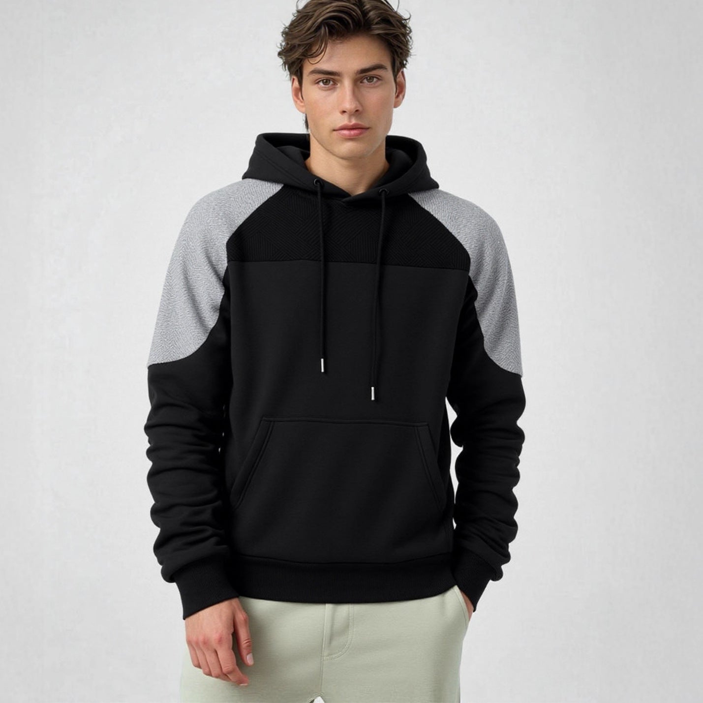 Men's hoodie with textured inserts and kangaroo pocket Chichicherry