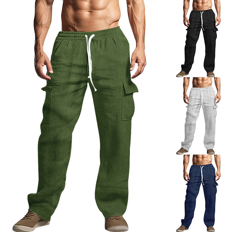 Men's cargo-style cord pants with drawstring and patch pockets Chichicherry