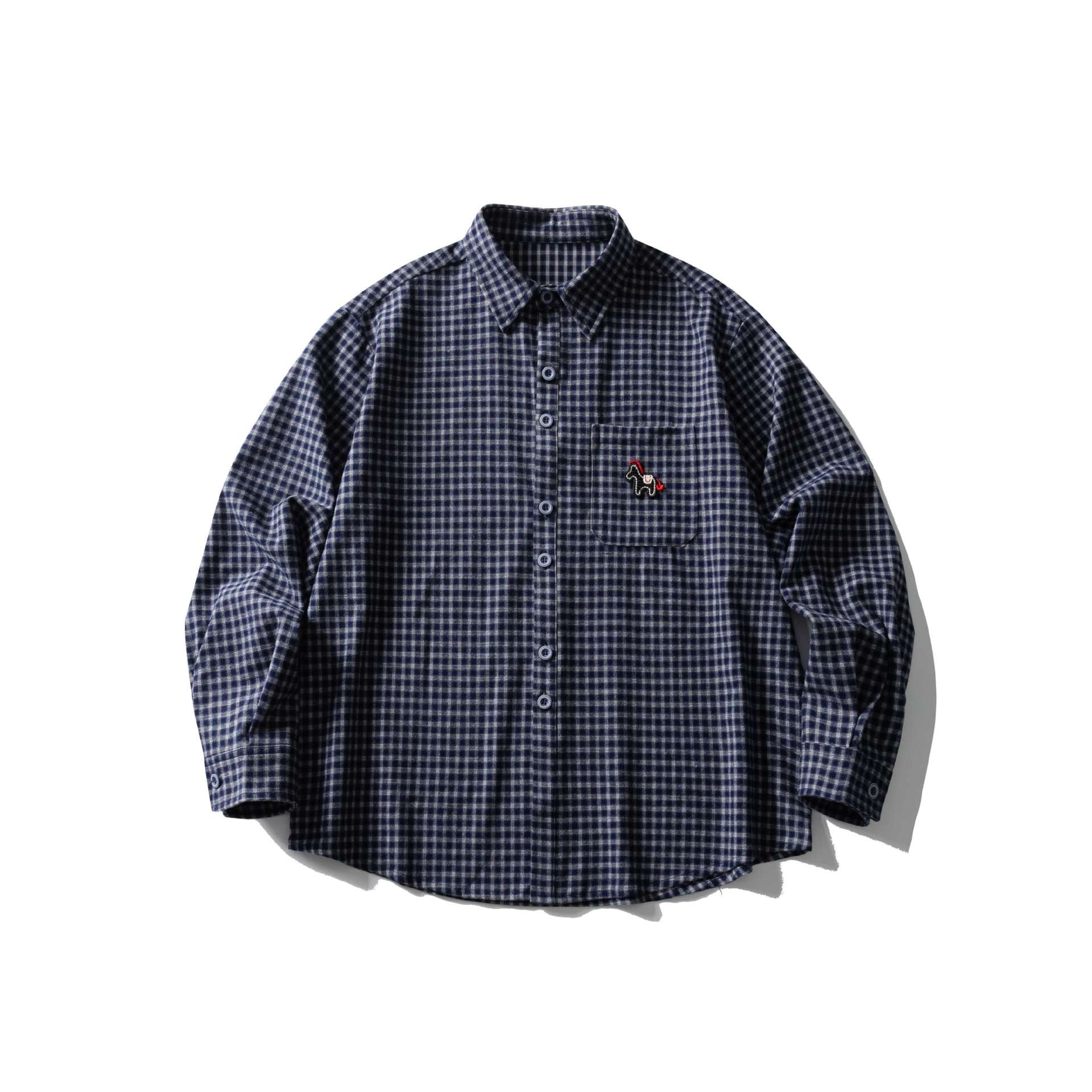 Men's Checked Oversized Shirt with Breast Pocket and Embroidered Detail Chichicherry