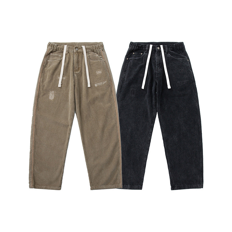 Men's corduroy pants in relaxed fit with elastic drawstring waistband and used details Chichicherry